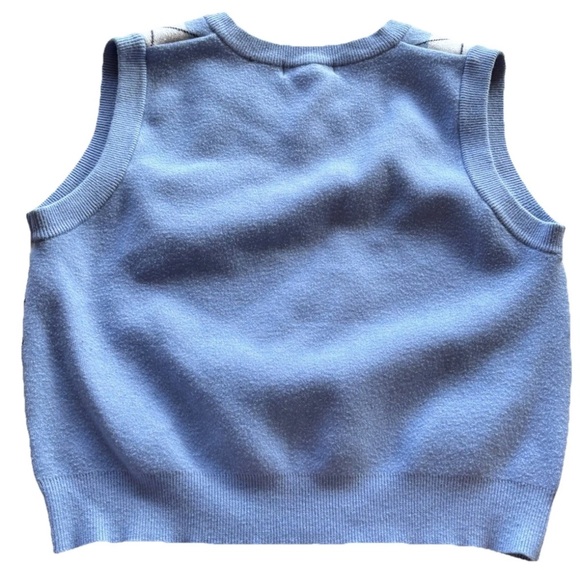 Streetwear Society Baby Blue Argyle Sweater Vest Cabin Core Grandpa Esthetic - Picture 2 of 5